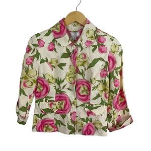 Ann Taylor Floral Jacket Size 4P Petite Linen Rayon Pink Green Summer NWT